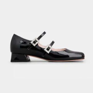 Roger Vivier Women Trés Vivier Strass Buckle Mini Babies Ballerinas in Patent Leather