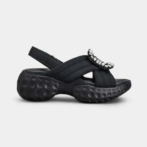 Roger Vivier Women Viv' Run Light Strass Buckle Sandals in Fabric-Black