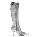 Balenciaga Women Cagole 90mm Boot in Silver Mmetallized Arena Lambskin