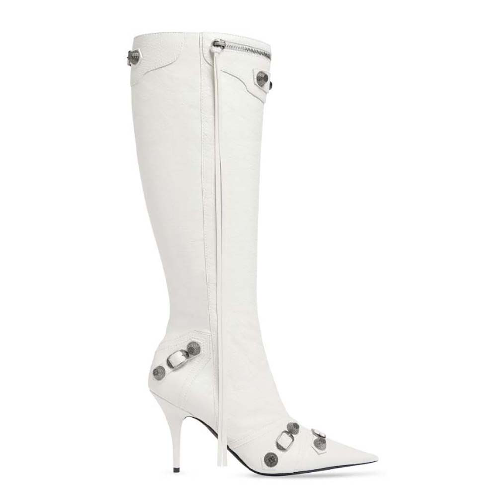 Balenciaga Women Cagole 90mm Boot in White Arena Lambskin