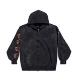 Balenciaga Women Heavy Metal Zip-Up Hoodie Small Fit in Black Curly Fleece