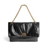 Balenciaga Women Monaco Large Chain Bag in Black Arena Calfskin