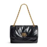 Balenciaga Women Monaco Medium Chain Bag in Black Arena Calfskin