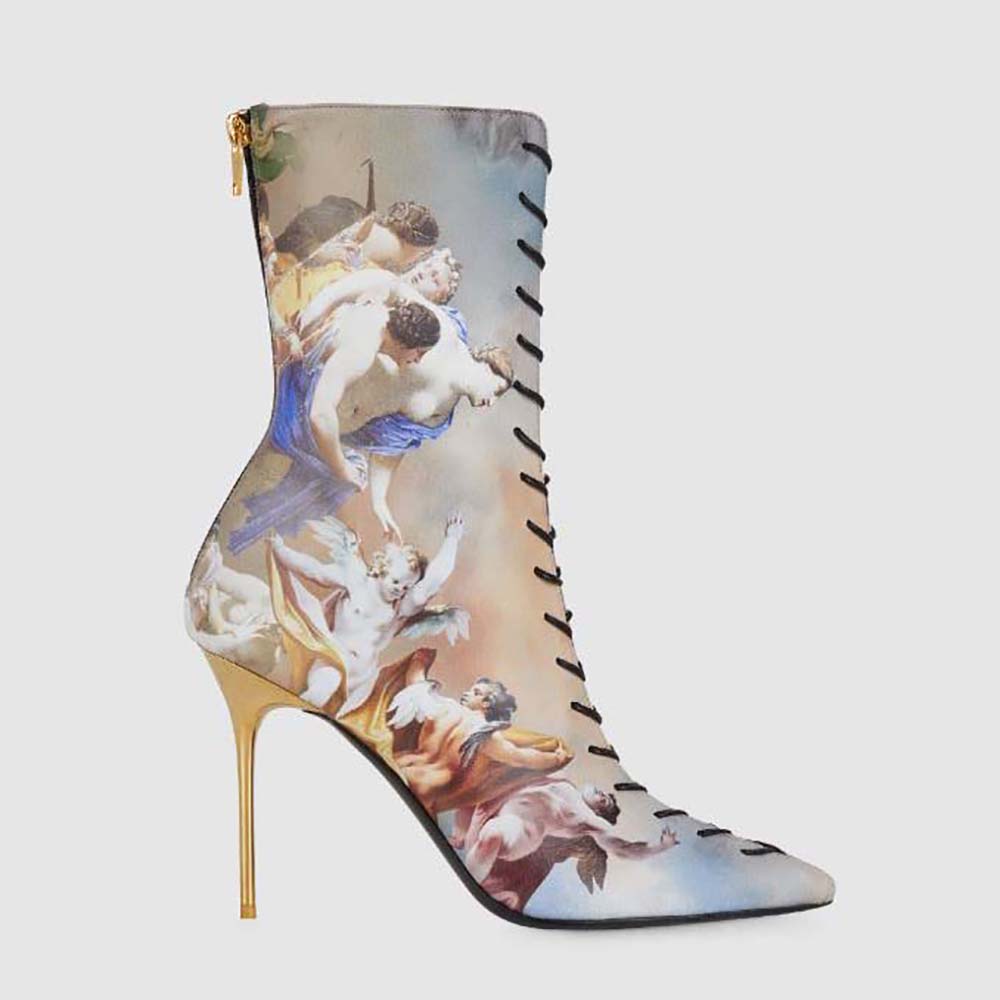 Balmain Women Uria Ankle Boots in Sky Print Leather