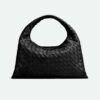 Bottega Veneta Women Small Hop with Intrecciato Craftsmanship in Calfskin Leather-Black