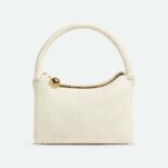Bottega Veneta Women Tosca Shoulder Bag with Metallic Sphere Closure Woven-Beige