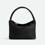 Bottega Veneta Women Tosca Shoulder Bag with Metallic Sphere Closure Woven-Black