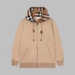 Burberry Women Check Trim Cotton Zip Hoodie-Beige