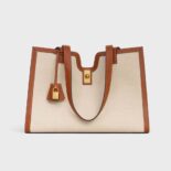 Celine Women Cabas 16 in Textile and Calfskin-Beige