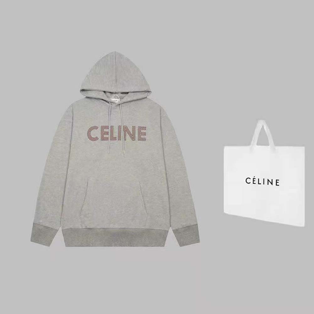 CELINE LOOSE HOODIE IN COTTON FLEECE - GREY/ BLACK