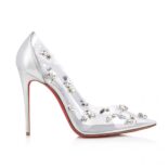 Christian Louboutin Women Degraqueen Pump with PVC and Iridescent Nappa Leather-Silver