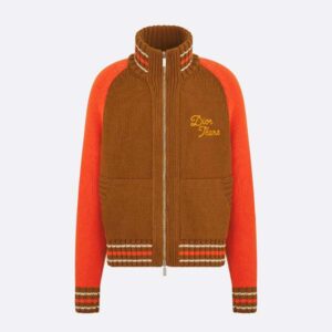 Dior Men Tears Zipped Blouson Brown and Red Wool and Cashmere Jersey