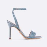 Dior Women Dway Heeled Slide Blue Cotton Embroidered with Metallic Thread and Strass
