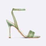 Dior Women Dway Heeled Slide Green Cotton Embroidered with Metallic Thread and Strass