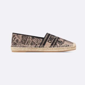 Dior Women Granville Espadrille Beige and Black Cotton Embroidered with Plan de Paris Motif