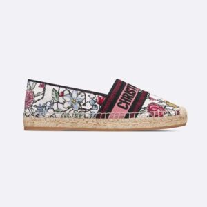 Dior Women Granville Espadrille White Multicolor Florilegio Embroidered Cotton