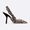 Dior Women J'Adior Slingback Pump Black and Beige Cotton Embroidered with Plan de Paris Motif