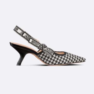 Dior Women J'Adior Slingback Pump Black and White Micro-Houndstooth Embroidered Cotton
