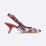 Dior Women J'Adior Slingback Pump Pink Multicolor Florilegio Embroidered Cotton