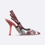 Dior Women J'Adior Slingback Pump White Multicolor Florilegio Embroidered Cotton