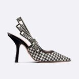Dior Women J'Adior Slingback Pump White and Black Micro-Houndstooth Embroidered Cotton
