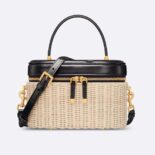 Dior Women Medium CD Signature Vanity Case Natural Wicker and Black Calfskin