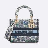 Dior Women Medium Lady D-Lite Bag White Multicolor Flowers Constellation Embroidery