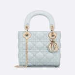 Dior Women Mini Lady Dior Bag Placid Blue Cannage Lambskin