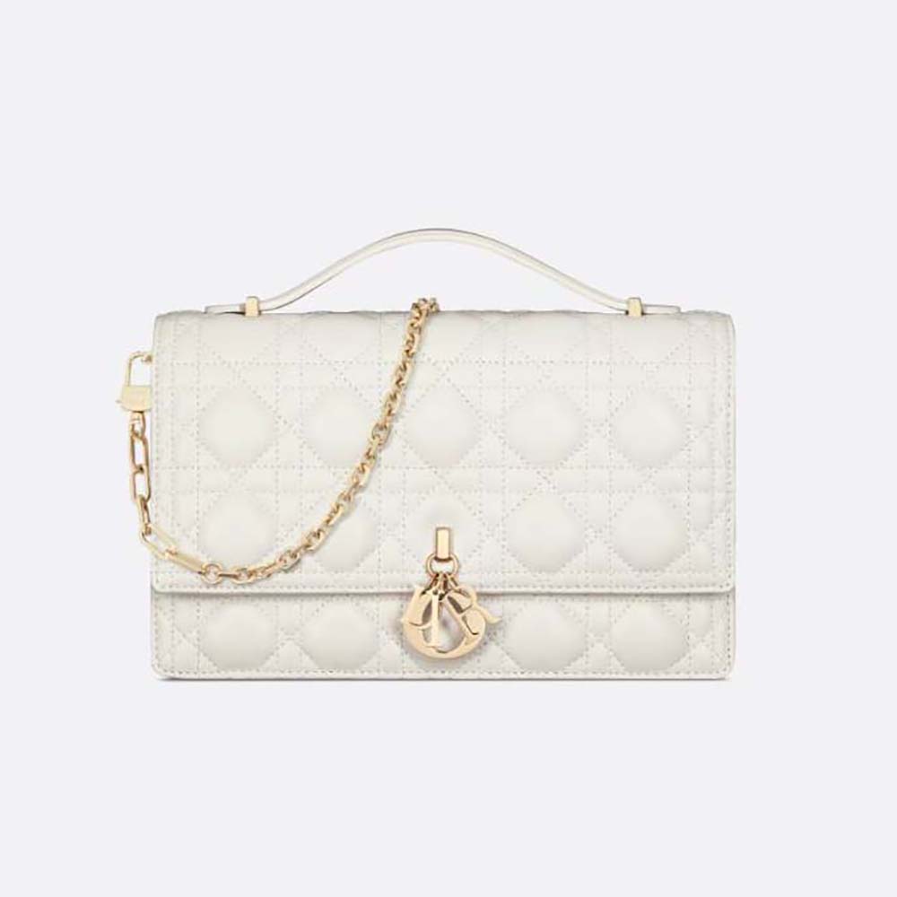 Dior Women Miss Dior Top Handle Bag Latte Cannage Lambskin