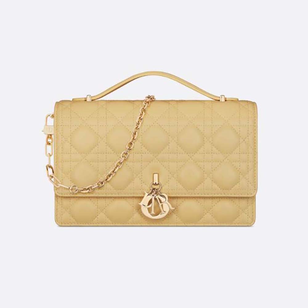 Dior Women Miss Dior Top Handle Bag Pastel Yellow Cannage Lambskin