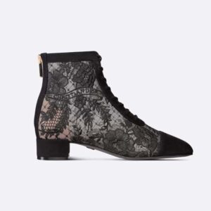 Dior Women Naughtily-d Ankle Boot Black Transparent Mesh and Suede Embroidered