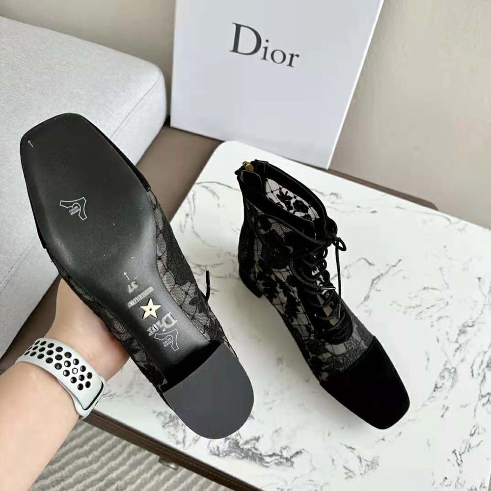 Dior - Naughtily-d Ankle Boot Black Multicolor Transparent Mesh Embroidered with Butterfly Motif and Black Suede Calfskin - Size 34 - Women