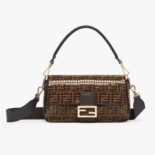 Fendi Women Baguette Brown FF Jacquard Fabric Bag with Sequins