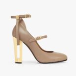 Fendi Women Delfina Dove Gray Leather High-heeled Court Shoes