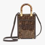 Fendi Women Mini Sunshine Shopper Brown FF Jacquard Fabric Mini Bag with Sequins