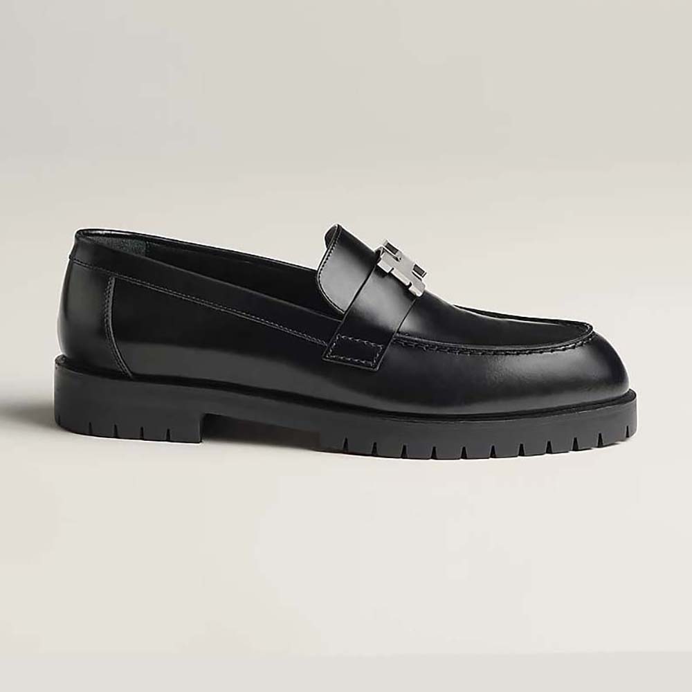 Hermes Women Faubourg Loafer in Glazed Calfskin-Black