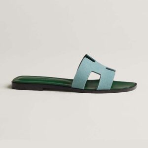 Hermes Women Oran Sandal in Suede Goatskin-Blue