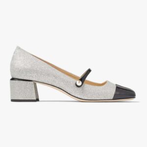 Jimmy Choo Women Elisa 45 Silver Glitter and Patent Pumps
