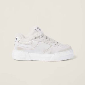 Miu Miu Women Bleached Leather Sneakers in EVA Sole with Logo