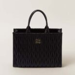 Miu Miu Women Matelassé Nappa Leather Tote-Black