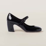 Miu Miu Women Patent Leather Pumps with Metal Lettering Logo-Black