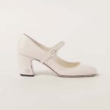 Miu Miu Women Patent Leather Pumps with Metal Lettering Logo-White