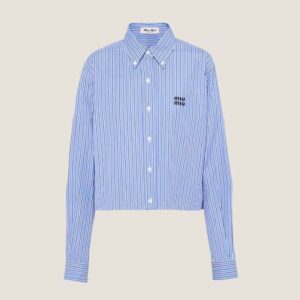 Miu Miu Women Poplin Shirt with Embroidered Logo
