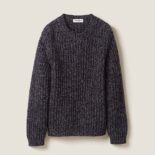 Miu Miu Women Wool Sweater with Knit Logo Patch-Blue