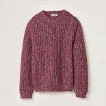 Miu Miu Women Wool and Cashmere Sweater with Knit Logo Patch-Pink