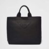 Prada Men Leather Tote with Enameled Metal Triangle Logo-Black