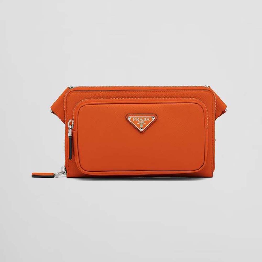 Prada Men Saffiano Leather Belt Bag-Orange