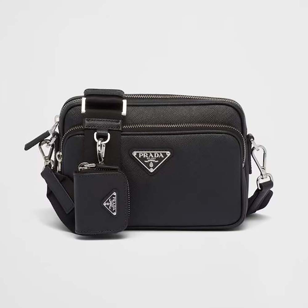 Prada Men Saffiano Leather Shoulder Bag-Black