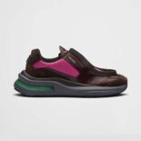 Prada Men Systeme Brushed Leather Sneakers with Bike Fabric and Suede Elements-Pink