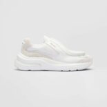 Prada Men Systeme Brushed Leather Sneakers with Bike Fabric and Suede Elements-White